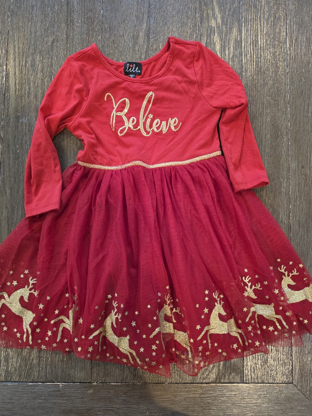 lilt Kids "Believe" Red Holiday Tulle Dress